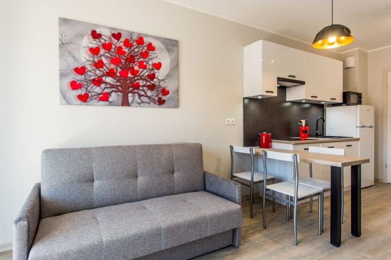 Wnętrze apartamentu Wczasowa 8 z aneksem kuchennym